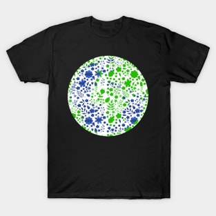 The Earth Laughs In Flowers Floral World in Green Blue T-Shirt